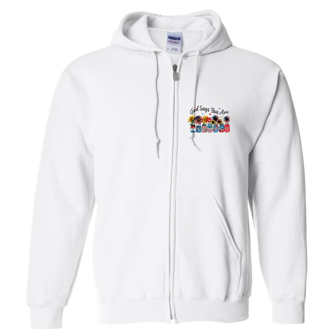 God Shed His Grace On Thee 4th Of July Sunflowers Patriotic Full Zip Hoodie