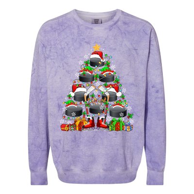 Group Santa Hockey Equipt As Xmas Tree Costume Player Meaningful Gift Colorblast Crewneck Sweatshirt