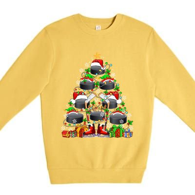 Group Santa Hockey Equipt As Xmas Tree Costume Player Meaningful Gift Premium Crewneck Sweatshirt