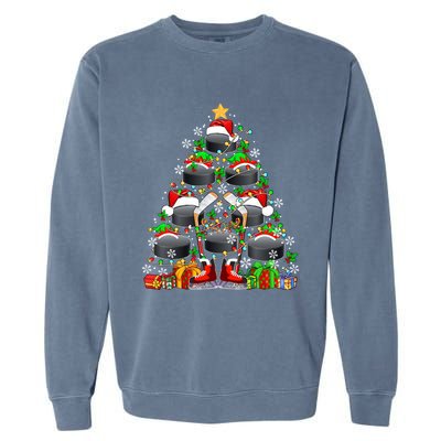 Group Santa Hockey Equipt As Xmas Tree Costume Player Meaningful Gift Garment-Dyed Sweatshirt