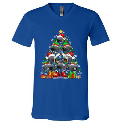 Group Santa Hockey Equipt As Xmas Tree Costume Player Meaningful Gift V-Neck T-Shirt