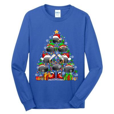 Group Santa Hockey Equipt As Xmas Tree Costume Player Meaningful Gift Tall Long Sleeve T-Shirt