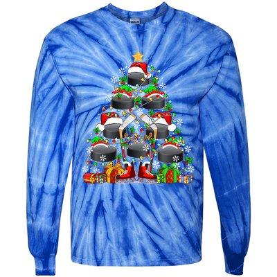 Group Santa Hockey Equipt As Xmas Tree Costume Player Meaningful Gift Tie-Dye Long Sleeve Shirt