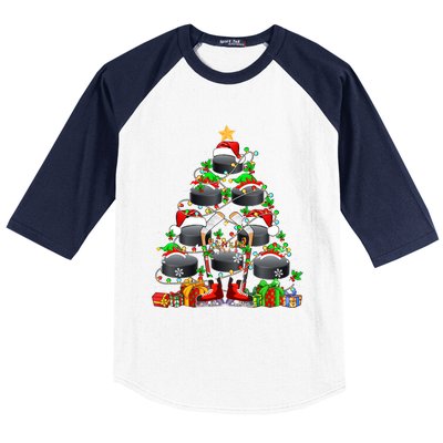 Group Santa Hockey Equipt As Xmas Tree Costume Player Meaningful Gift Baseball Sleeve Shirt