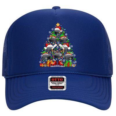 Group Santa Hockey Equipt As Xmas Tree Costume Player Meaningful Gift High Crown Mesh Back Trucker Hat