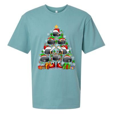 Group Santa Hockey Equipt As Xmas Tree Costume Player Meaningful Gift Sueded Cloud Jersey T-Shirt