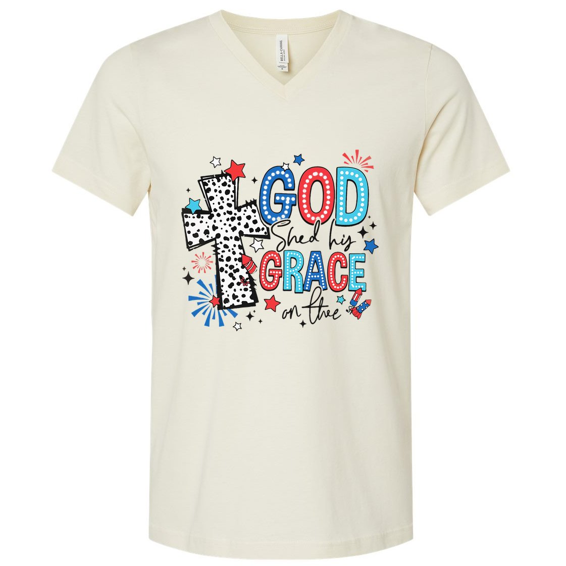 God Shed His Grace On Thee Ameria 1776 Patriotic 4th Of July V-Neck T-Shirt