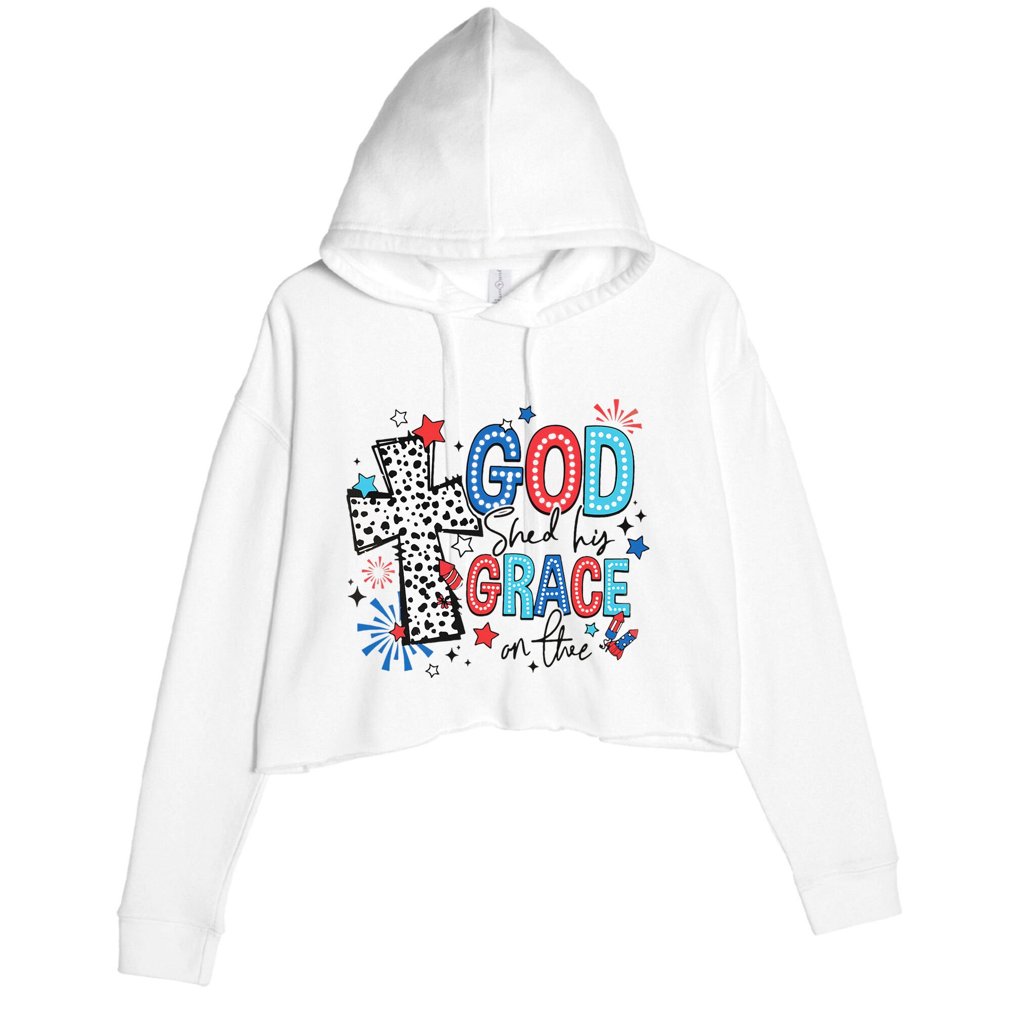 God Shed His Grace On Thee Ameria 1776 Patriotic 4th Of July Crop Fleece Hoodie