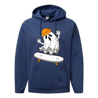 Ghost Skateboarding Halloween Skateboard Performance Fleece Hoodie