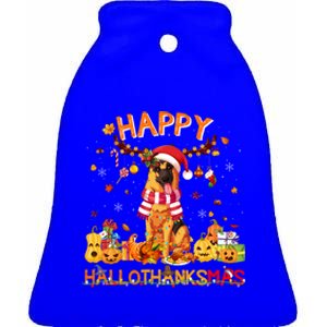 Ger Shepherd Halloween Thanksgiving Happy Hallothanksmas Gift Ceramic Bell Ornament