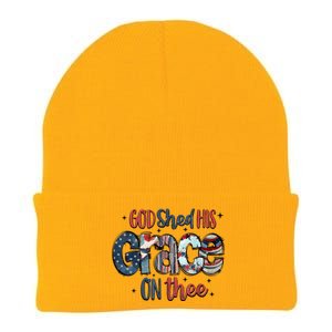 God Shed His Grace On Thee 4th Of July Groovy Patriotic Knit Cap Winter Beanie