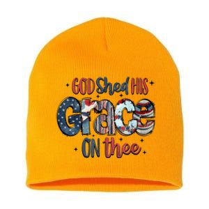 God Shed His Grace On Thee 4th Of July Groovy Patriotic Short Acrylic Beanie