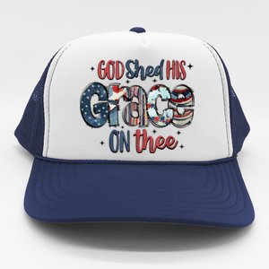 God Shed His Grace On Thee 4th Of July Groovy Patriotic Trucker Hat