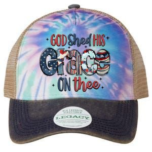 God Shed His Grace On Thee 4th Of July Groovy Patriotic Legacy Tie Dye Trucker Hat