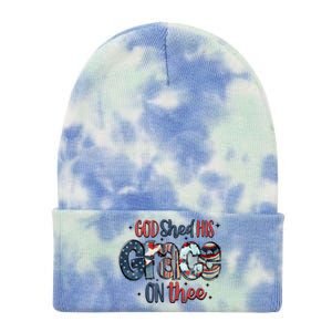 God Shed His Grace On Thee 4th Of July Groovy Patriotic Tie Dye 12in Knit Beanie