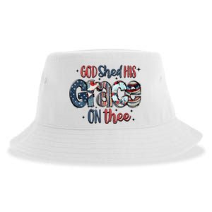 God Shed His Grace On Thee 4th Of July Groovy Patriotic Sustainable Bucket Hat