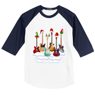 Guitar Santa Hat Christmas Tree Funny Music Loves Xmas Gift Baseball Sleeve Shirt