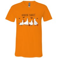 Goose Sheet Halloween Funny Ghoul Ghost Cute Pumpkin V-Neck T-Shirt