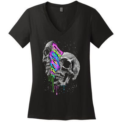 Galaxy Skull Halloween Women's V-Neck T-Shirt