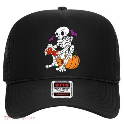 Gamer Skeleton Halloween Gaming Great Gift High Crown Mesh Back Trucker Hat