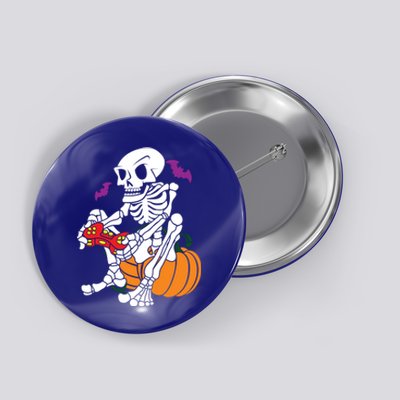 Gamer Skeleton Halloween Gaming Great Gift Button