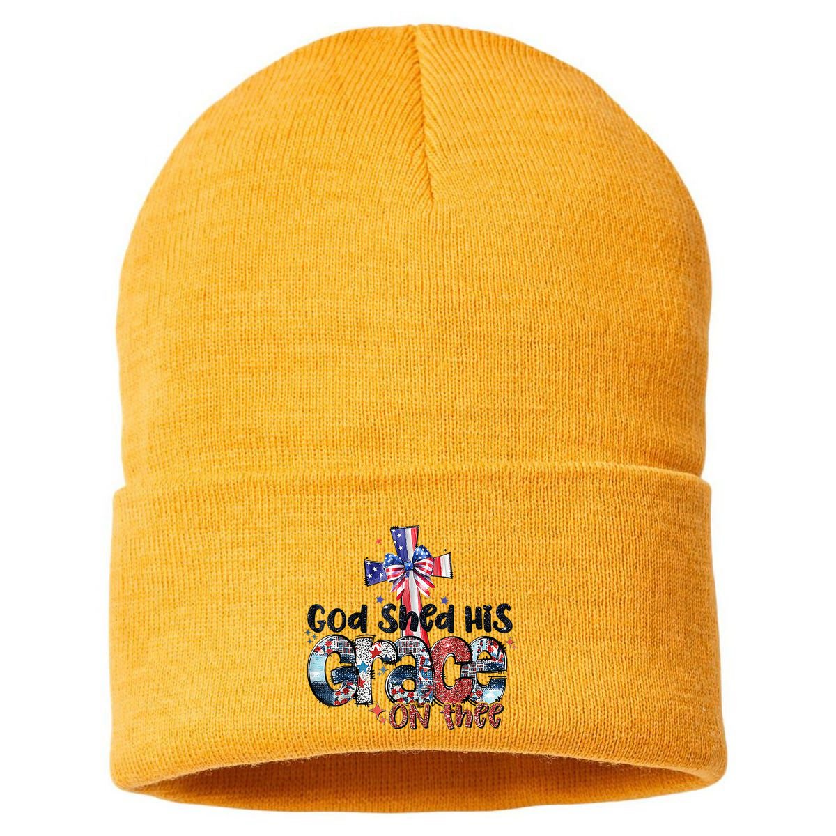 God Shed His Grace On Thee 4th Of July Bible Verse Sustainable Knit Beanie