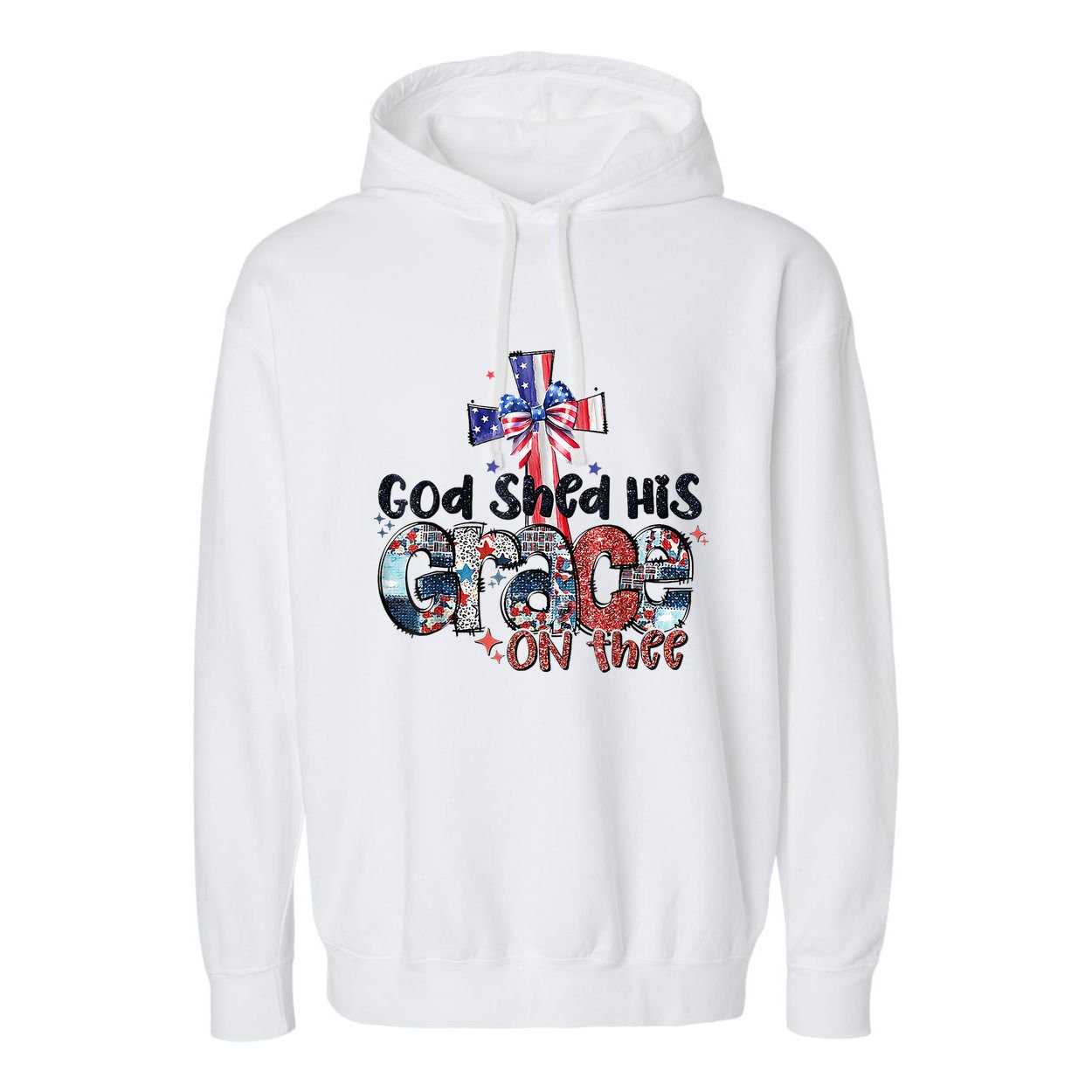 God Shed His Grace On Thee 4th Of July Bible Verse Garment-Dyed Fleece Hoodie