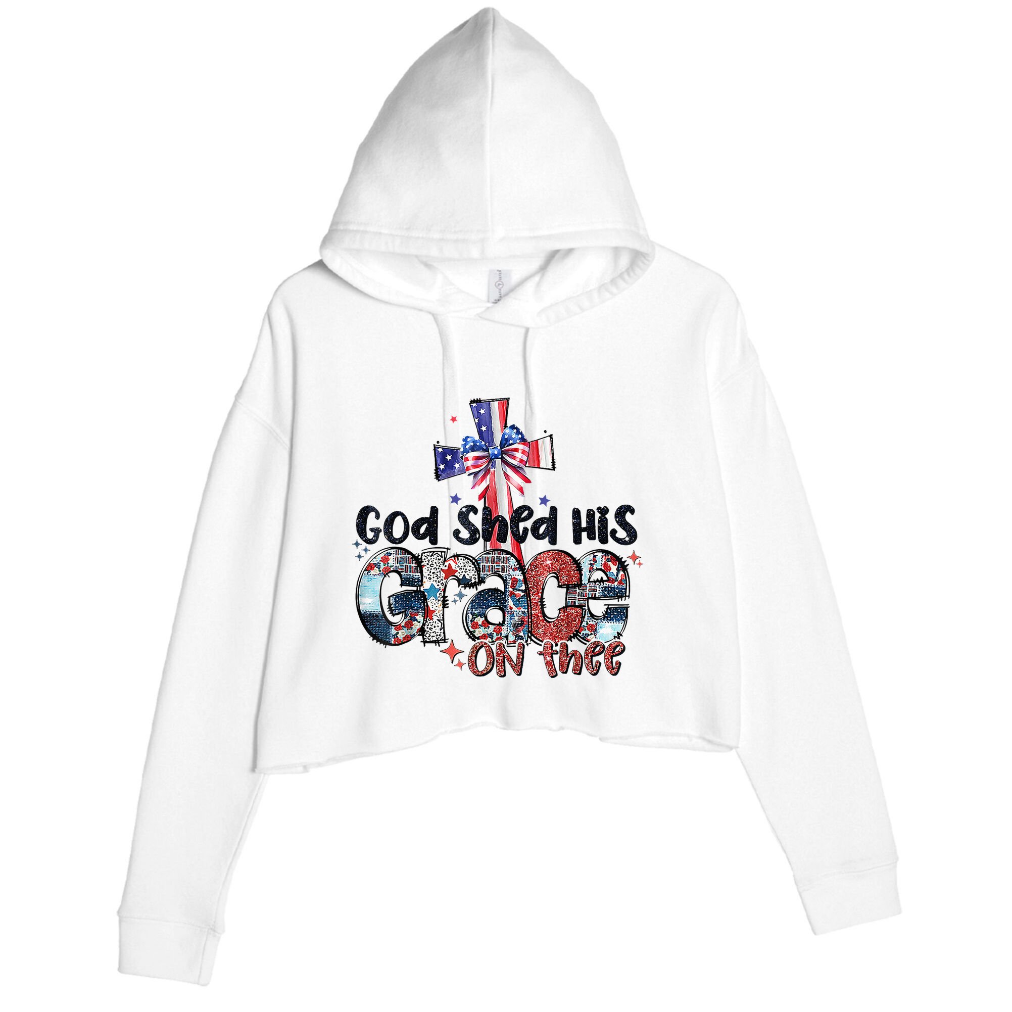 God Shed His Grace On Thee 4th Of July Bible Verse Crop Fleece Hoodie