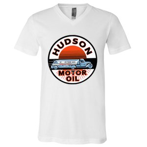 Gas Station Hudson Motor Oil Car Bikes Garage V-Neck T-Shirt