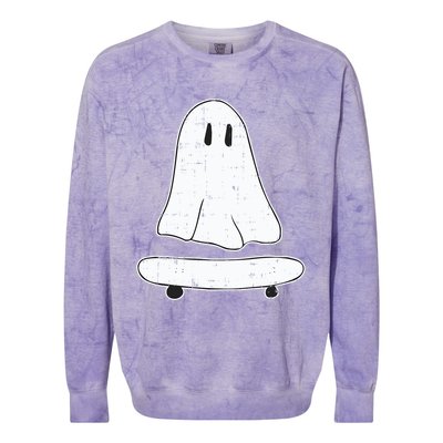 Ghost Skater Halloween Costume Spirit Ghoul SkateboardIng Gift Colorblast Crewneck Sweatshirt