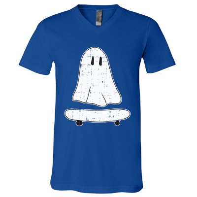 Ghost Skater Halloween Costume Spirit Ghoul SkateboardIng Gift V-Neck T-Shirt