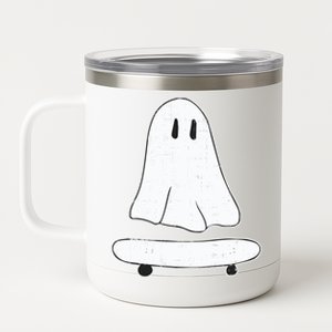 Ghost Skater Halloween Costume Spirit Ghoul SkateboardIng Gift 12 oz Stainless Steel Tumbler Cup