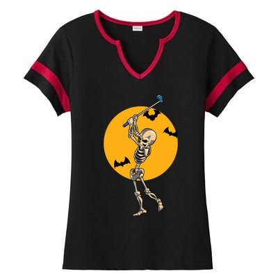 Golfing Skeleton Halloween Golf Halloween Golfer Ladies Halftime Notch Neck Tee