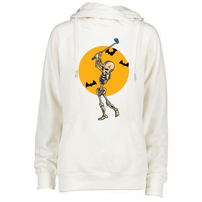 Golfing Skeleton Halloween Golf Halloween Golfer Womens Funnel Neck Pullover Hood