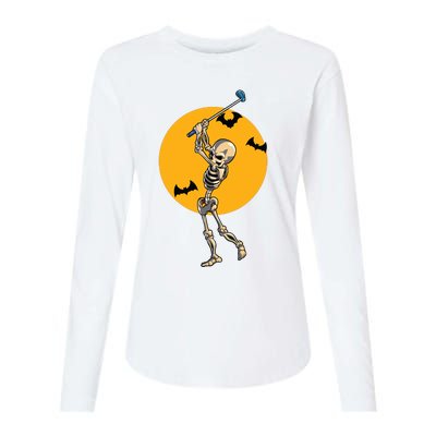 Golfing Skeleton Halloween Golf Halloween Golfer Womens Cotton Relaxed Long Sleeve T-Shirt