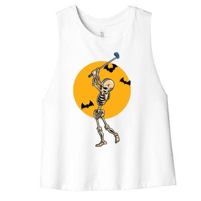 Golfing Skeleton Halloween Golf Halloween Golfer Women's Racerback Cropped Tank