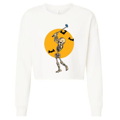 Golfing Skeleton Halloween Golf Halloween Golfer Cropped Pullover Crew