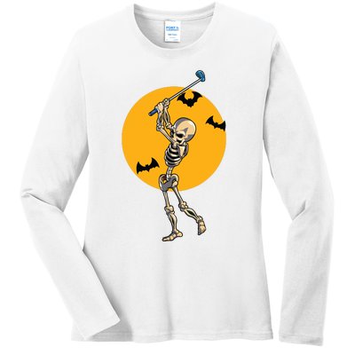 Golfing Skeleton Halloween Golf Halloween Golfer Ladies Long Sleeve Shirt