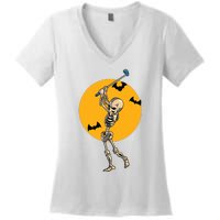 Golfing Skeleton Halloween Golf Halloween Golfer Women's V-Neck T-Shirt