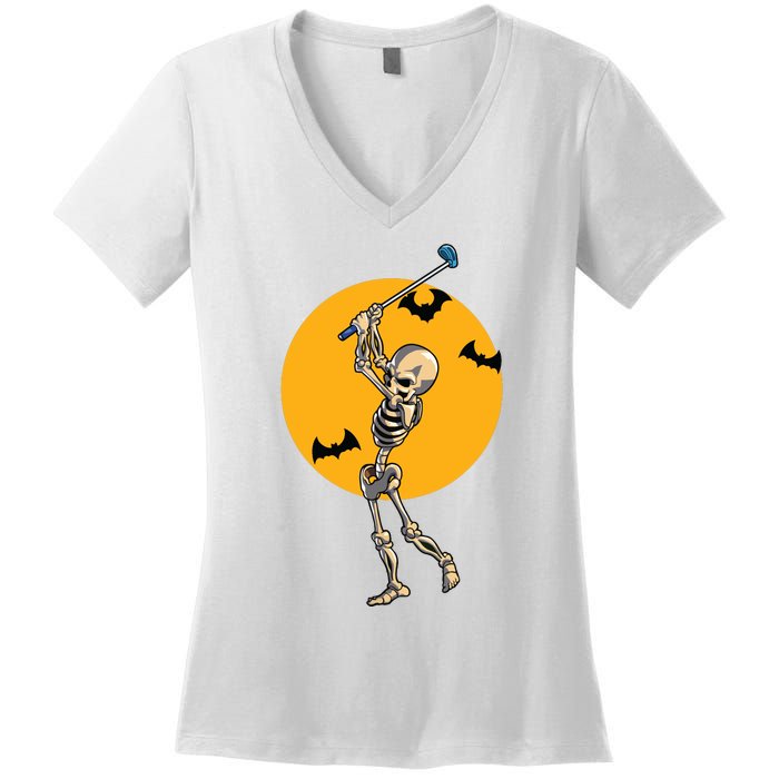 Golfing Skeleton Halloween Golf Halloween Golfer Women's V-Neck T-Shirt