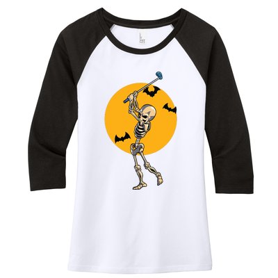 Golfing Skeleton Halloween Golf Halloween Golfer Women's Tri-Blend 3/4-Sleeve Raglan Shirt