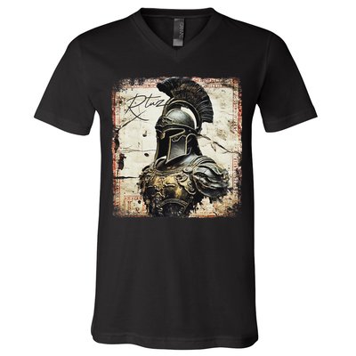 Greek Sparta Helmet Warrior Soldier Spartan V-Neck T-Shirt