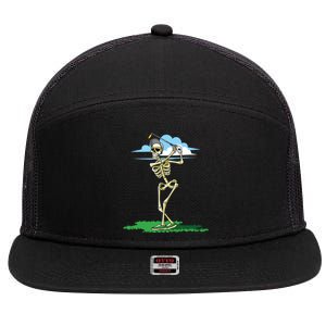 Golfing Skeleton Halloween Golf Halloween Golfer 7 Panel Mesh Trucker Snapback Hat