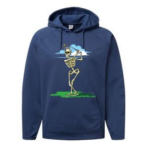 Golfing Skeleton Halloween Golf Halloween Golfer Performance Fleece Hoodie