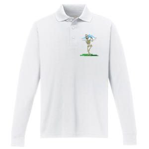 Golfing Skeleton Halloween Golf Halloween Golfer Performance Long Sleeve Polo