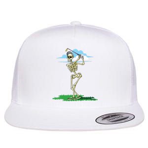 Golfing Skeleton Halloween Golf Halloween Golfer Flat Bill Trucker Hat