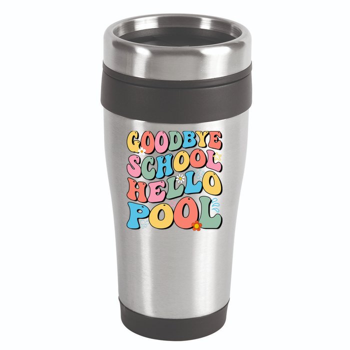 Goodbye School Hello Pool Summer Groovy Last Day Of School 16oz Travel Tumbler