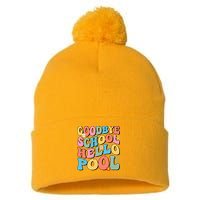 Goodbye School Hello Pool Summer Groovy Last Day Of School Pom Pom 12in Knit Beanie