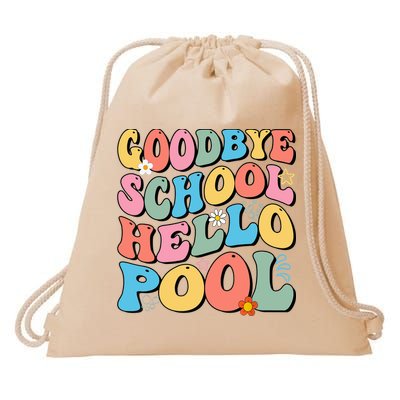 Goodbye School Hello Pool Summer Groovy Last Day Of School Drawstring Bag