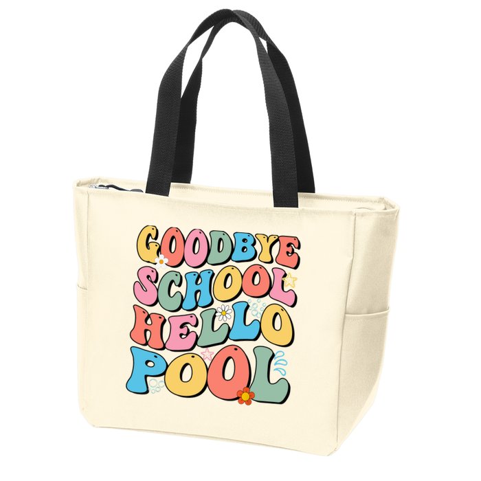 Goodbye School Hello Pool Summer Groovy Last Day Of School Zip Tote Bag